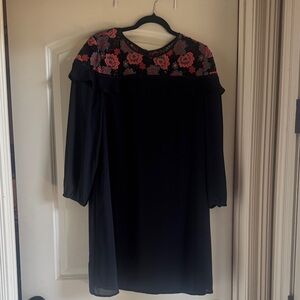 LOFT Black Dress with Red Floral Accents